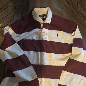 Polo by Ralph Lauren Men's Rugby Burgundy and White Striped Polo